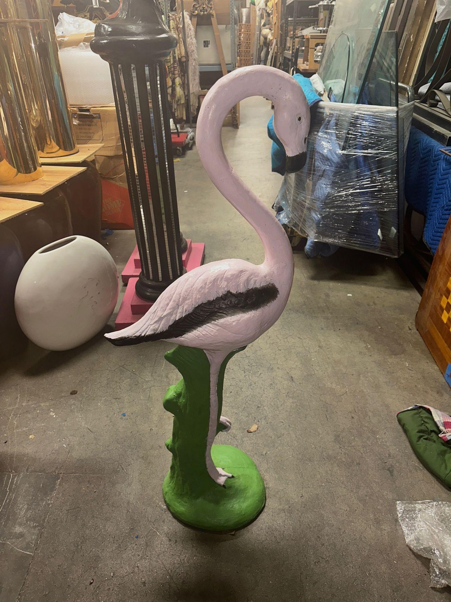 Restored Vintage Life Size Pink Flamingo Statue Full Size For Sale 1