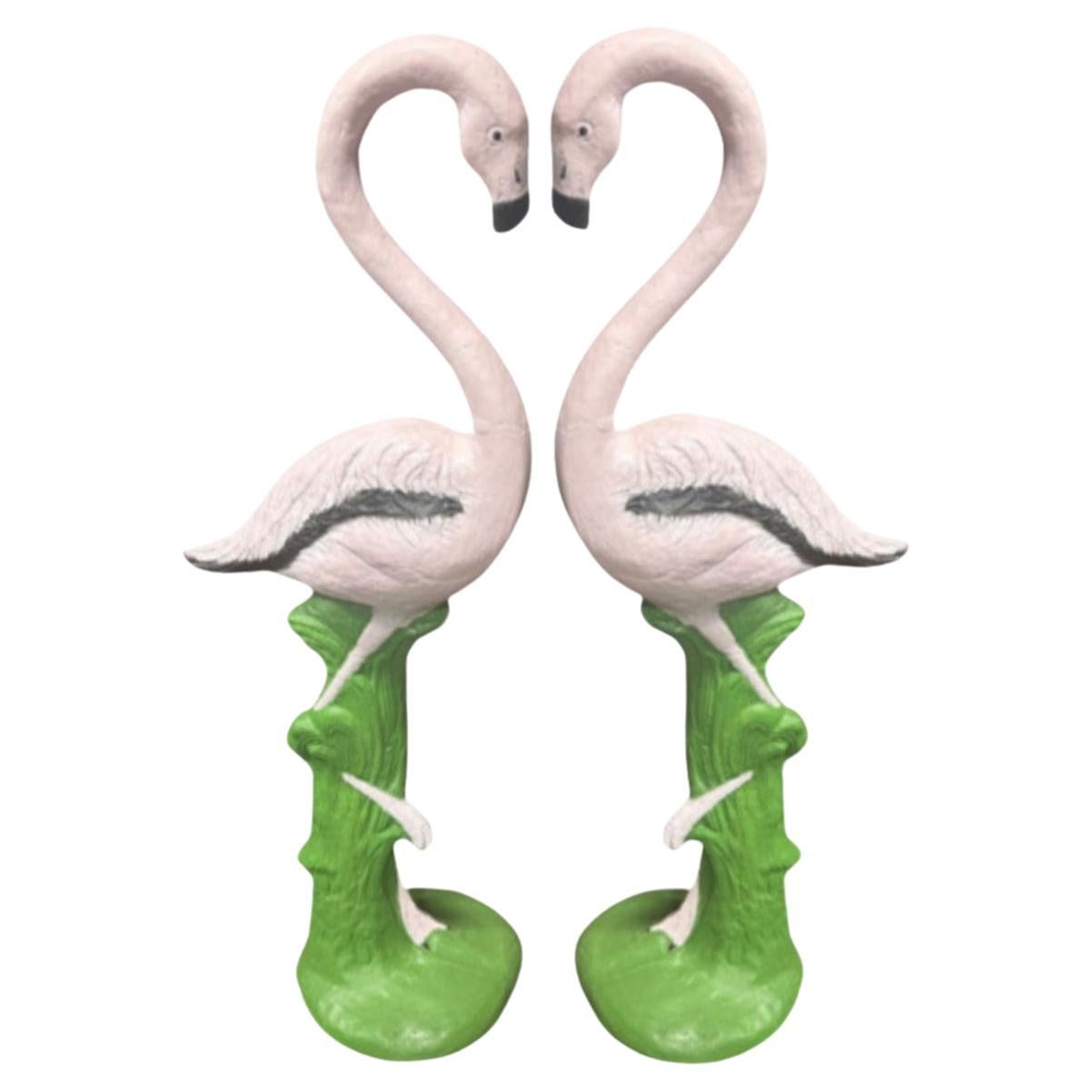 Restored Vintage Life Size Pink Flamingo Statues - Full Size Pair
