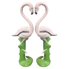 Restored Vintage Life Size Pink Flamingo Statues - Full Size Pair