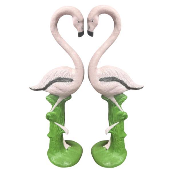 Estatuas vintage restauradas de tamaño natural de un flamenco rosa - Pareja de tamaño natural