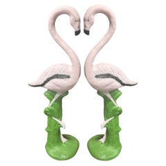 Estatuas vintage restauradas de tamaño natural de un flamenco rosa - Pareja de tamaño natural