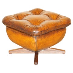 RESTORED Vintage MID CENTURY MODERN PARKER KNOLL CHESTERFIELD LEATHER FOOTSTOOL