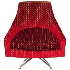 Restored Vintage Mid-Century Modern Swivel Chair, Velvet and Walnut