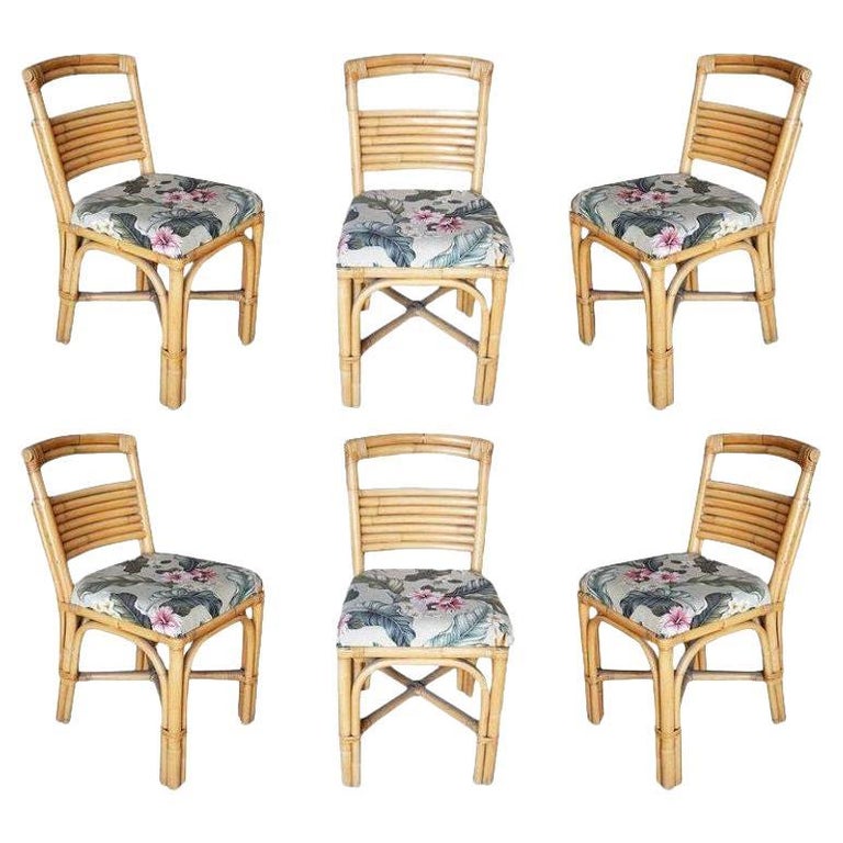 Restored Vintage MidCentury "Slat Back" Rattan Dining Side Chair Set