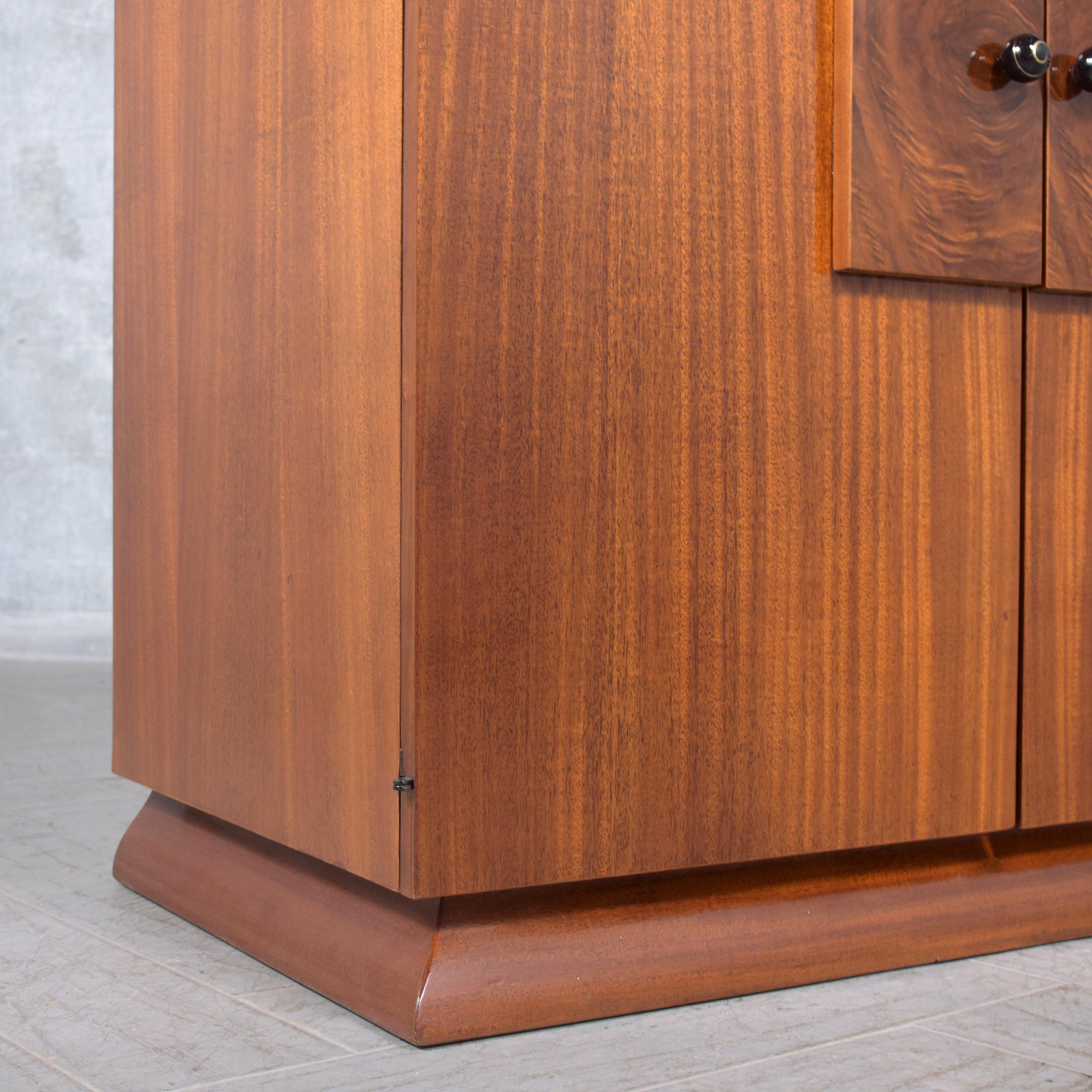 Restored Vintage Mid-Century Wood Cabinet with Burl Door Details For Sale 2
