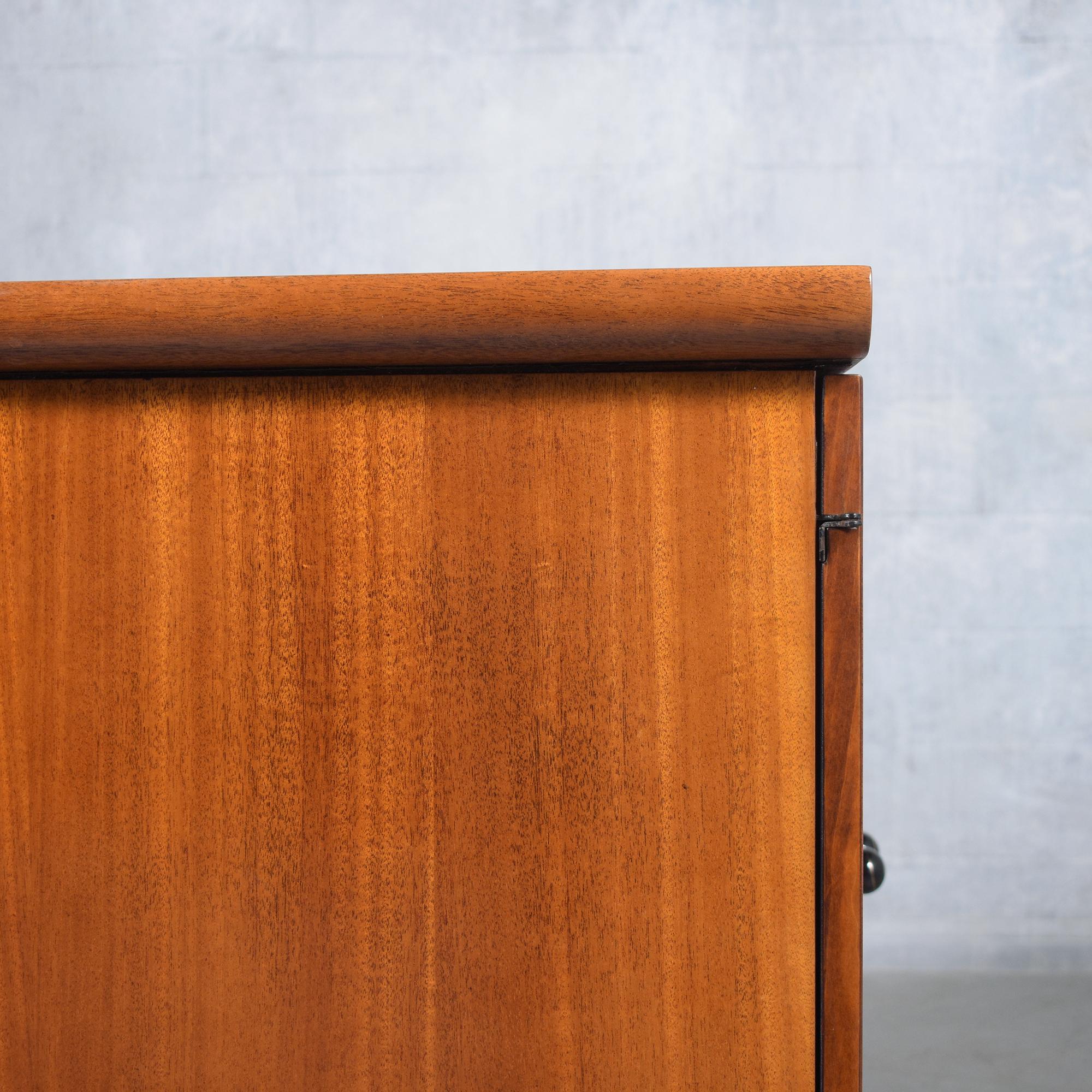 Restored Vintage Mid-Century Wood Cabinet with Burl Door Details For Sale 4