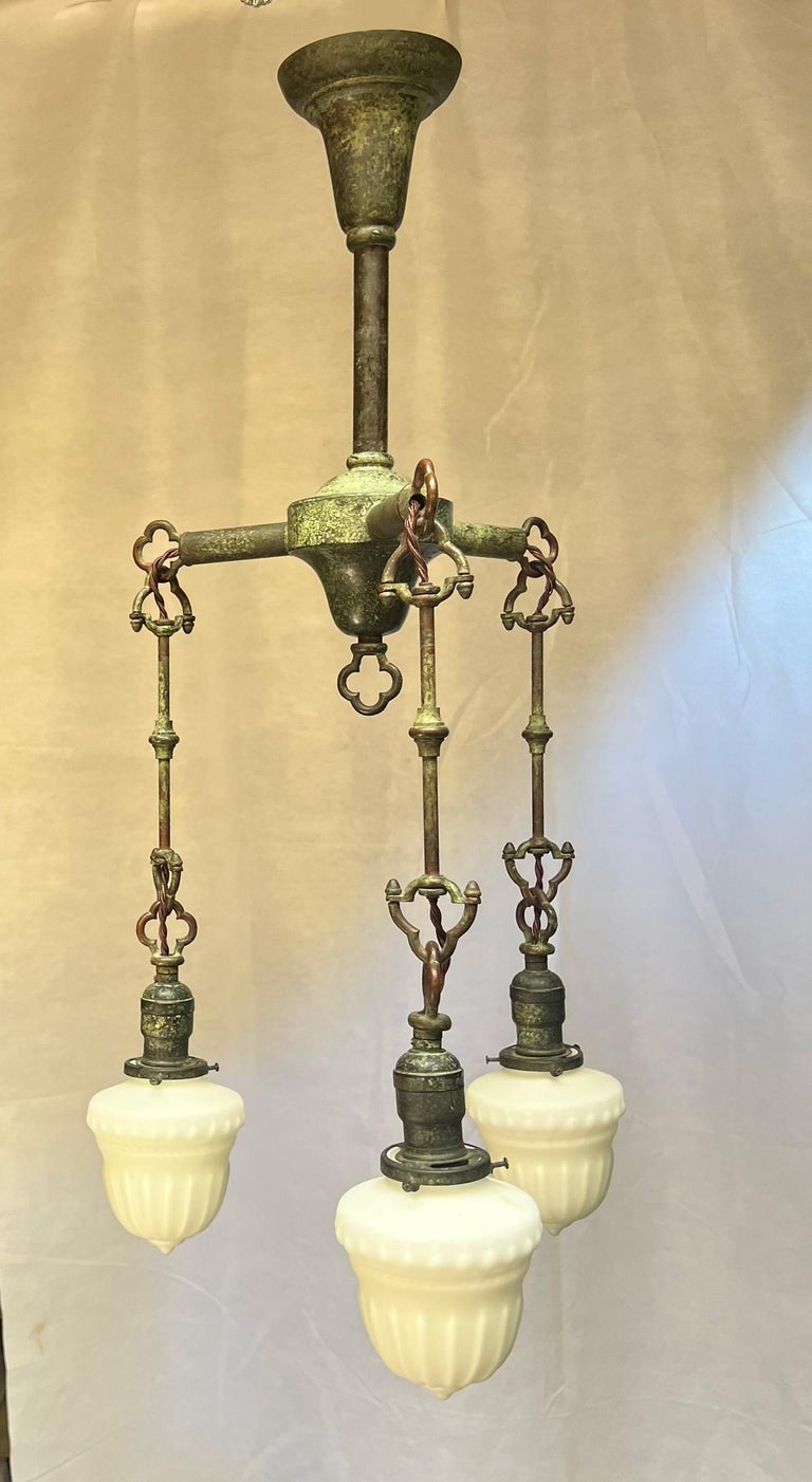 Restored Vintage Mission Chandelier with Milk Glass Shades For Sale at ...