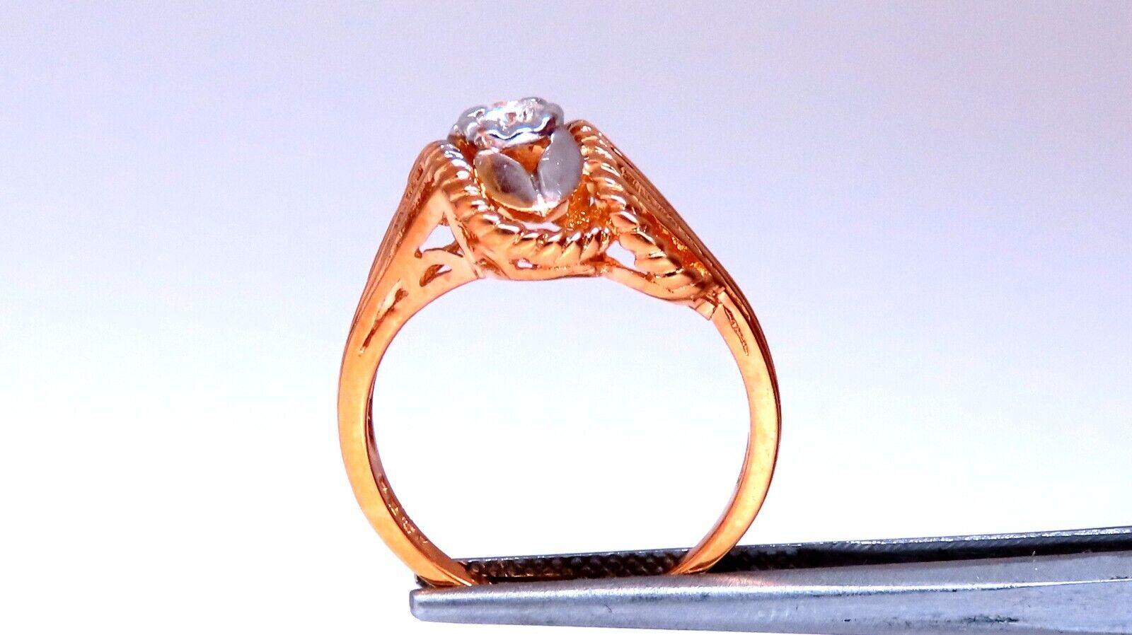 Round Cut Restored Vintage Natural Diamond Petal Tulip Deco Ring .12ct 14kt gold For Sale