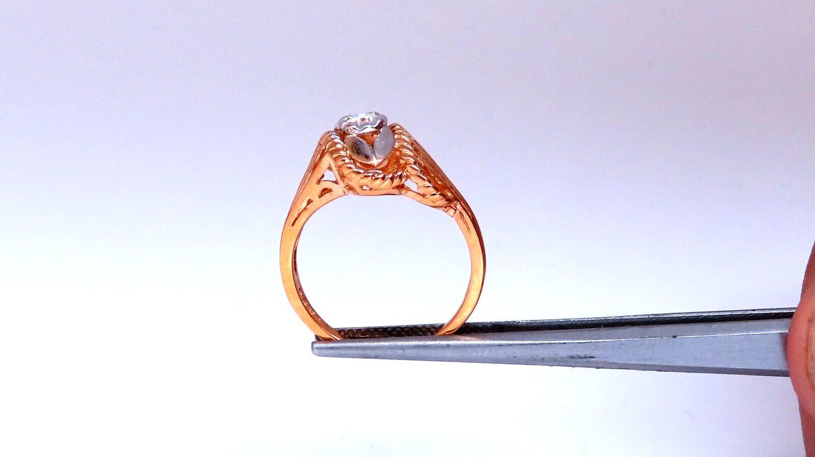 Restored Vintage Natural Diamond Petal Tulip Deco Ring .12ct 14kt gold In New Condition For Sale In New York, NY