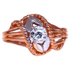 Restored Vintage Natural Diamond Petal Tulip Deco Ring .12ct 14kt gold*