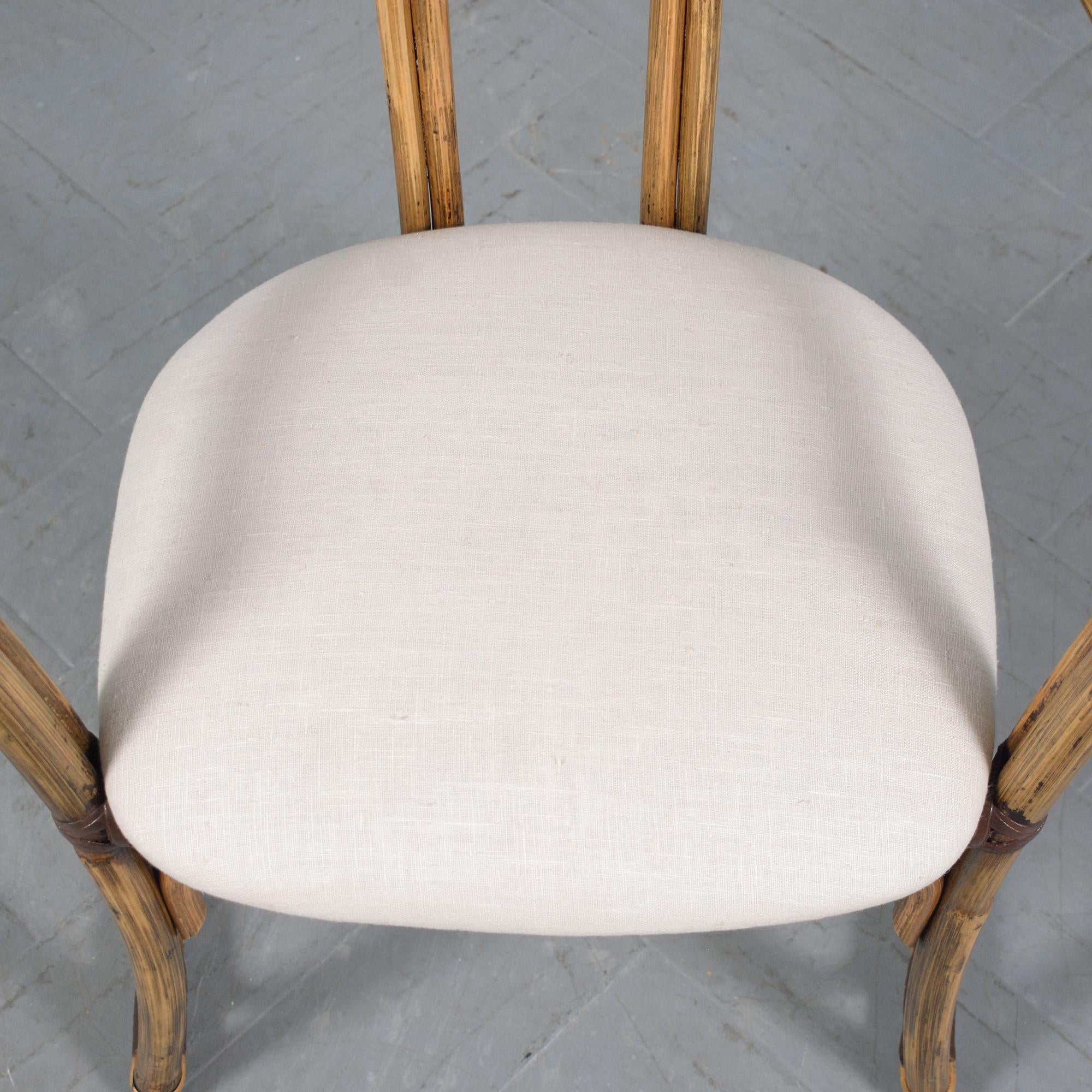 North American Restored Vintage Pair of Bamboo Barrel Chairs with Ivory Fabric For Sale