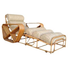 Restored Vintage Paul Frankl Rattan Chaise Lounge Chair with Pretzel Arms