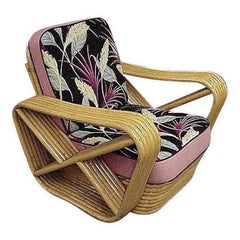 Restored Vintage Paul Frankl Style Six-Strand Square Pretzel Rattan Lounge Chair