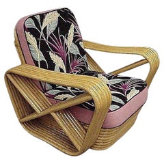 Restored Vintage Paul Frankl Style Six-Strand Square Pretzel Rattan Lounge Chair