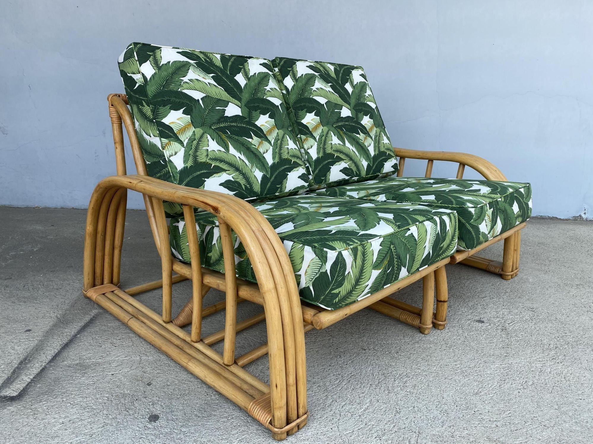 Restored Vintage Paul Laszlo Rattan Three Strand Sectional Settee Sofa For Sale 8