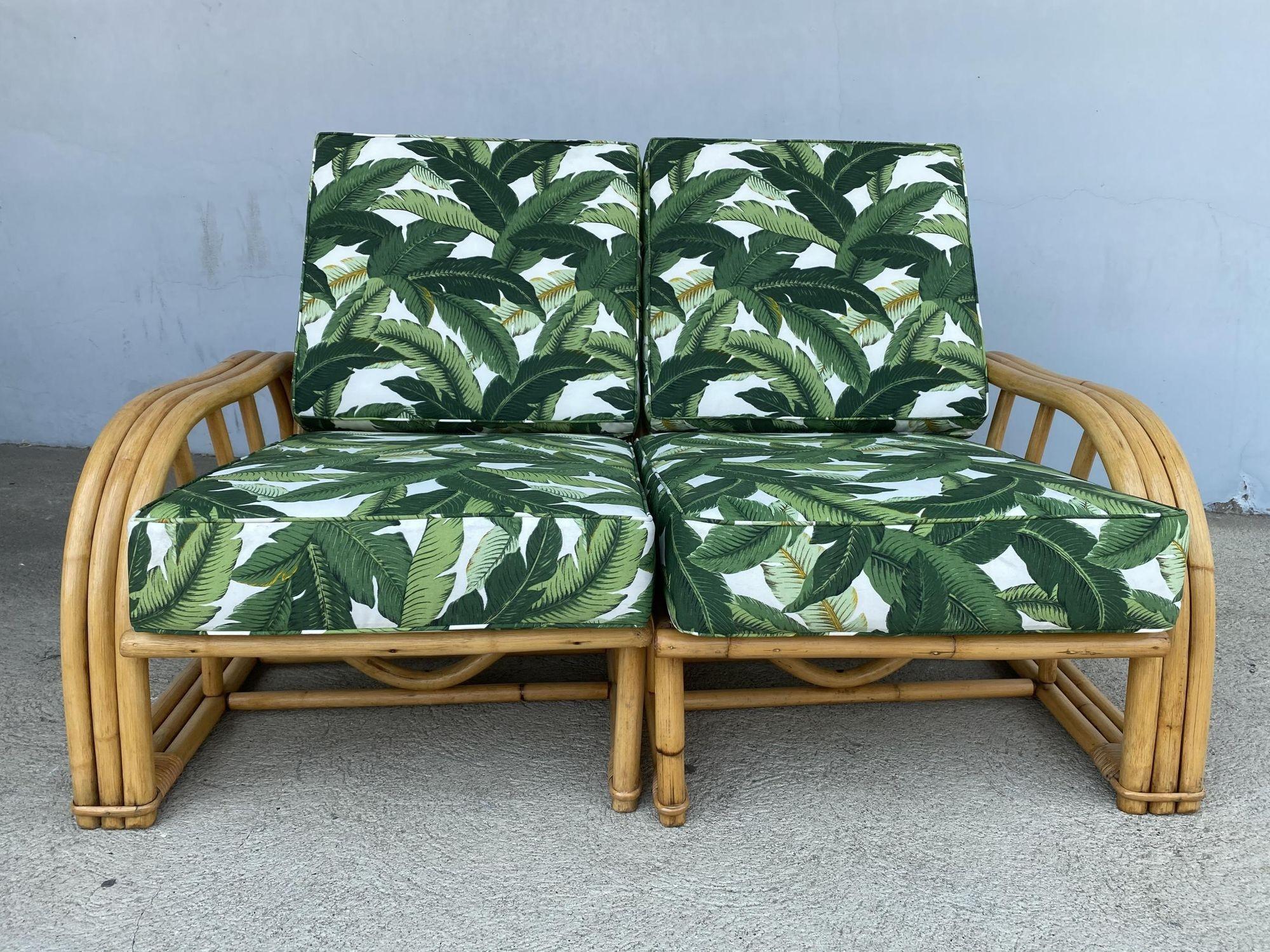 Mid-20th Century Restored Vintage Paul Laszlo Rattan Three Strand Sectional Settee Sofa For Sale