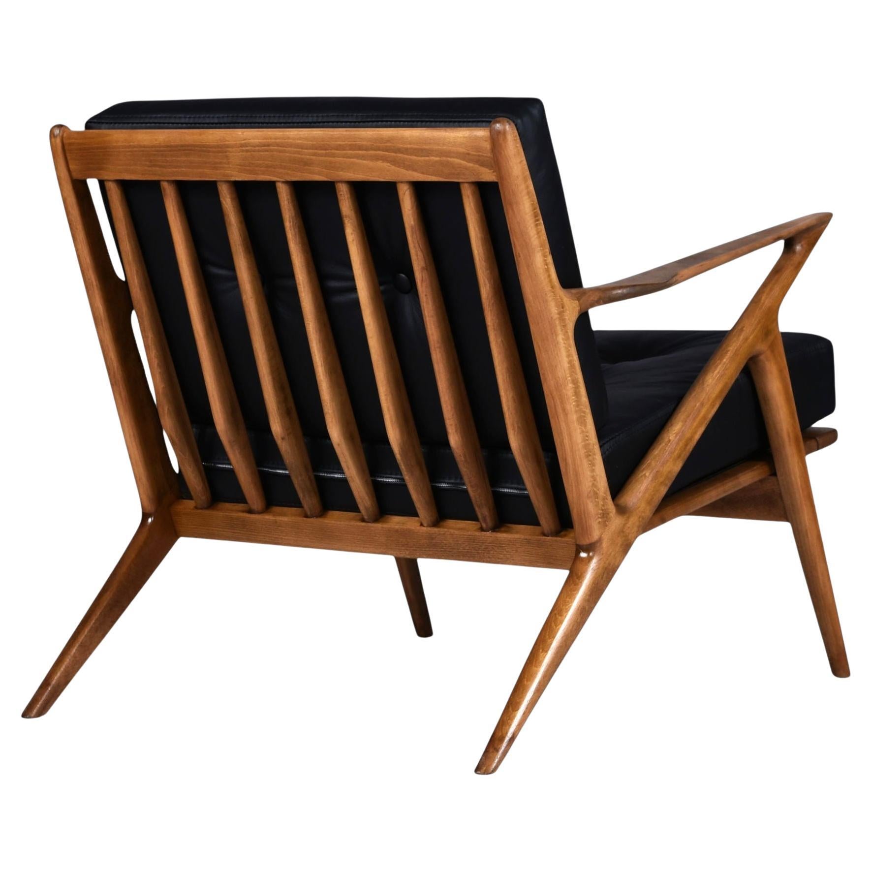 Restored Vintage Poul Jensen for Selig Z Chair, New Leather, Denmark, 1950s For Sale