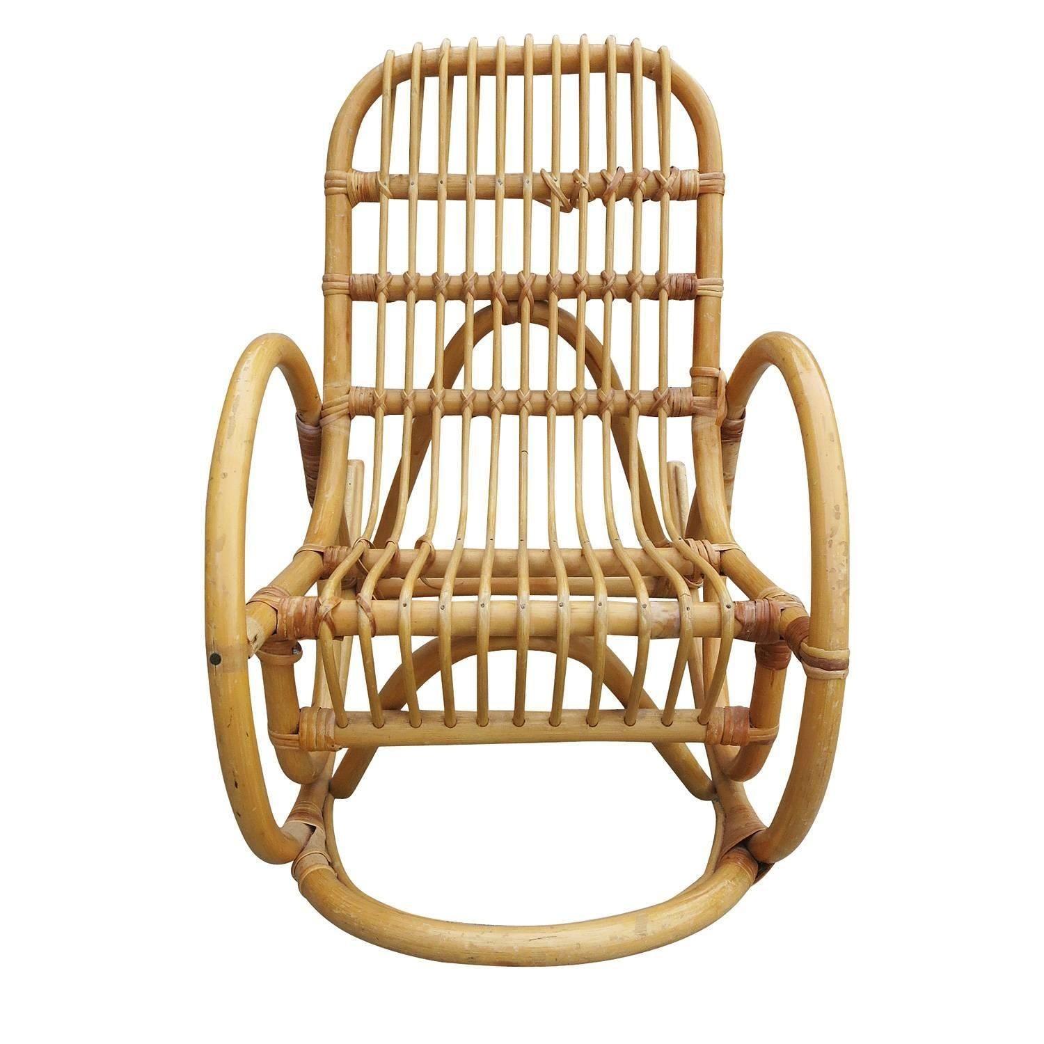 Restored Vintage Rare Snake Arm Rattan Children's Rocking Chair In Excellent Condition For Sale In Van Nuys, CA