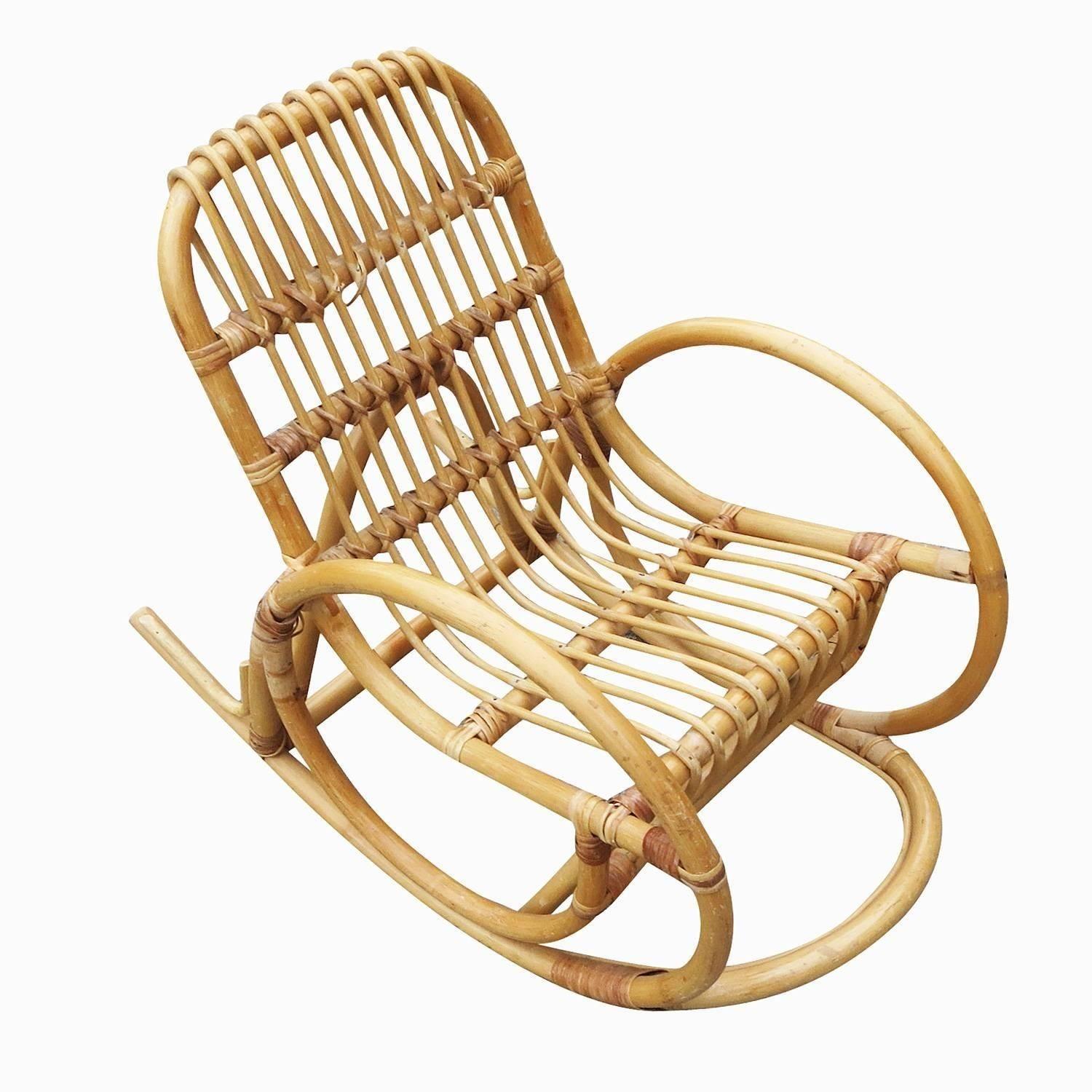 Mid-20th Century Restored Vintage Rare Snake Arm Rattan Children's Rocking Chair