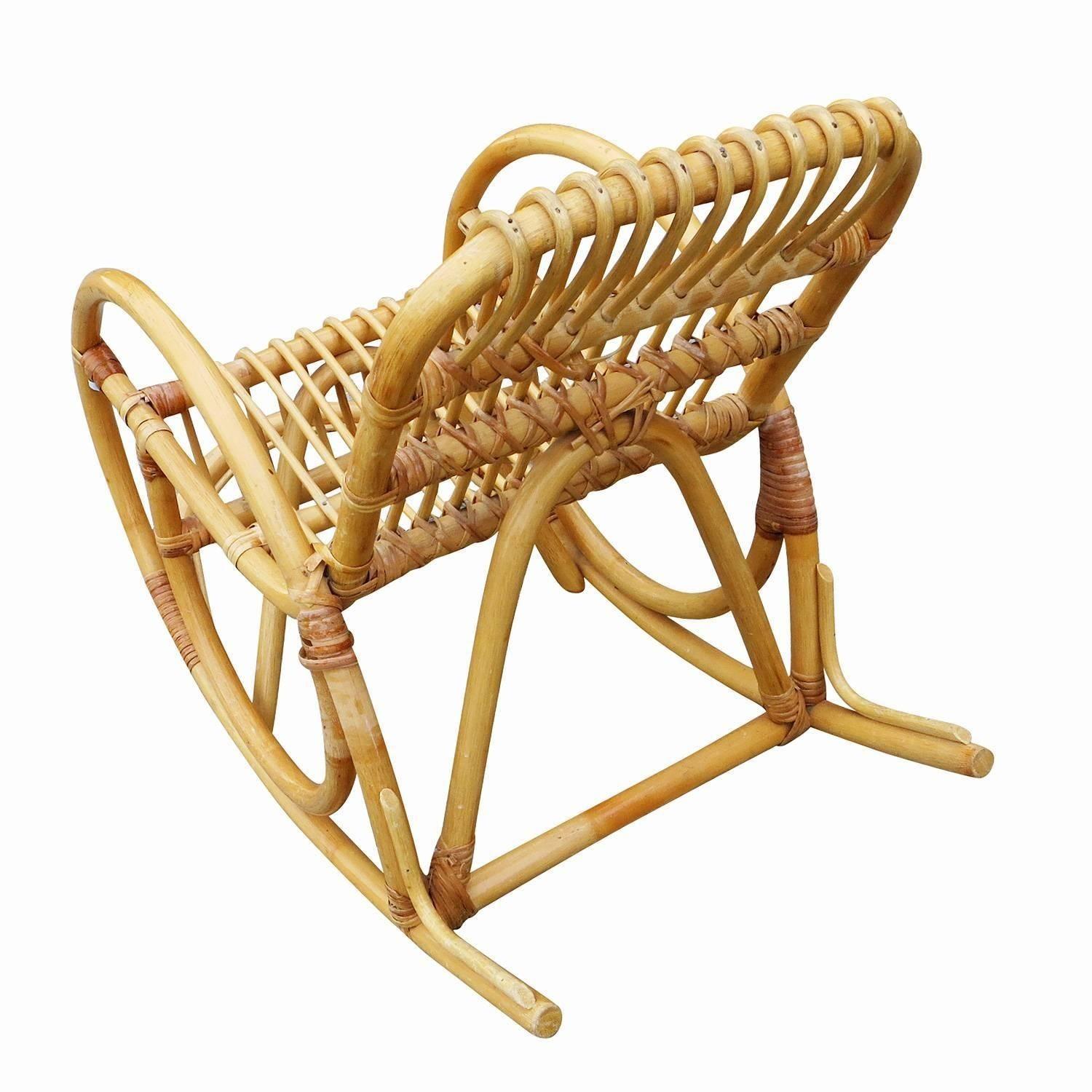 Restored Vintage Rare Snake Arm Rattan Children's Rocking Chair In Excellent Condition For Sale In Van Nuys, CA