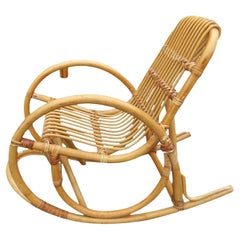 Restored Used Rare Snake Arm Rattan Children's Rocking Chair