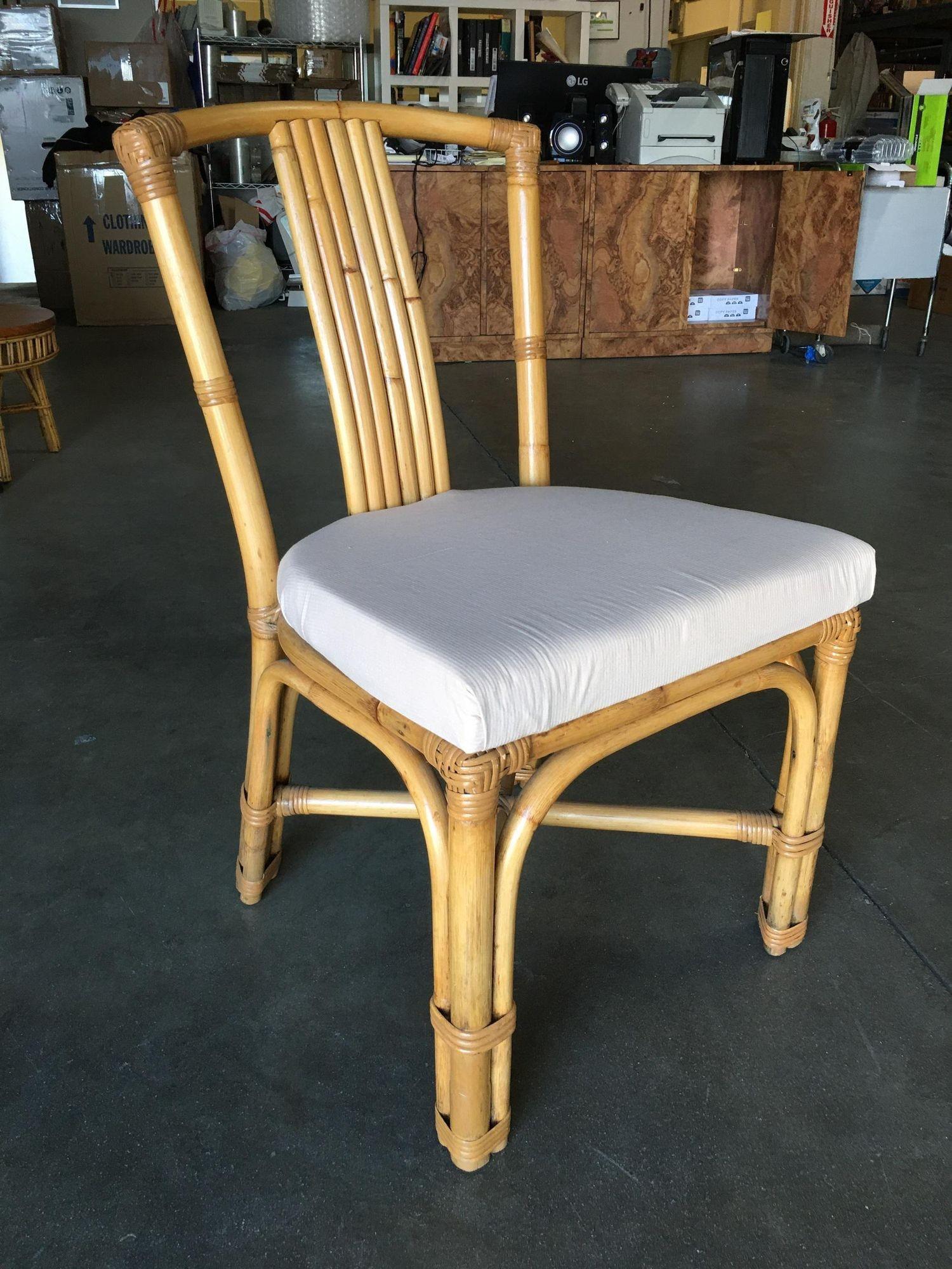 Mid-Century Modern Restored Vintage Rattan Side Chair with 6 Strand Back For Sale