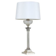 Restored Vintage Regency-Style Lamp Table with Silver Finish and Glass Urn Restored Vintage Regency-Style Lamp Table with Silver Finish and Glass Urn