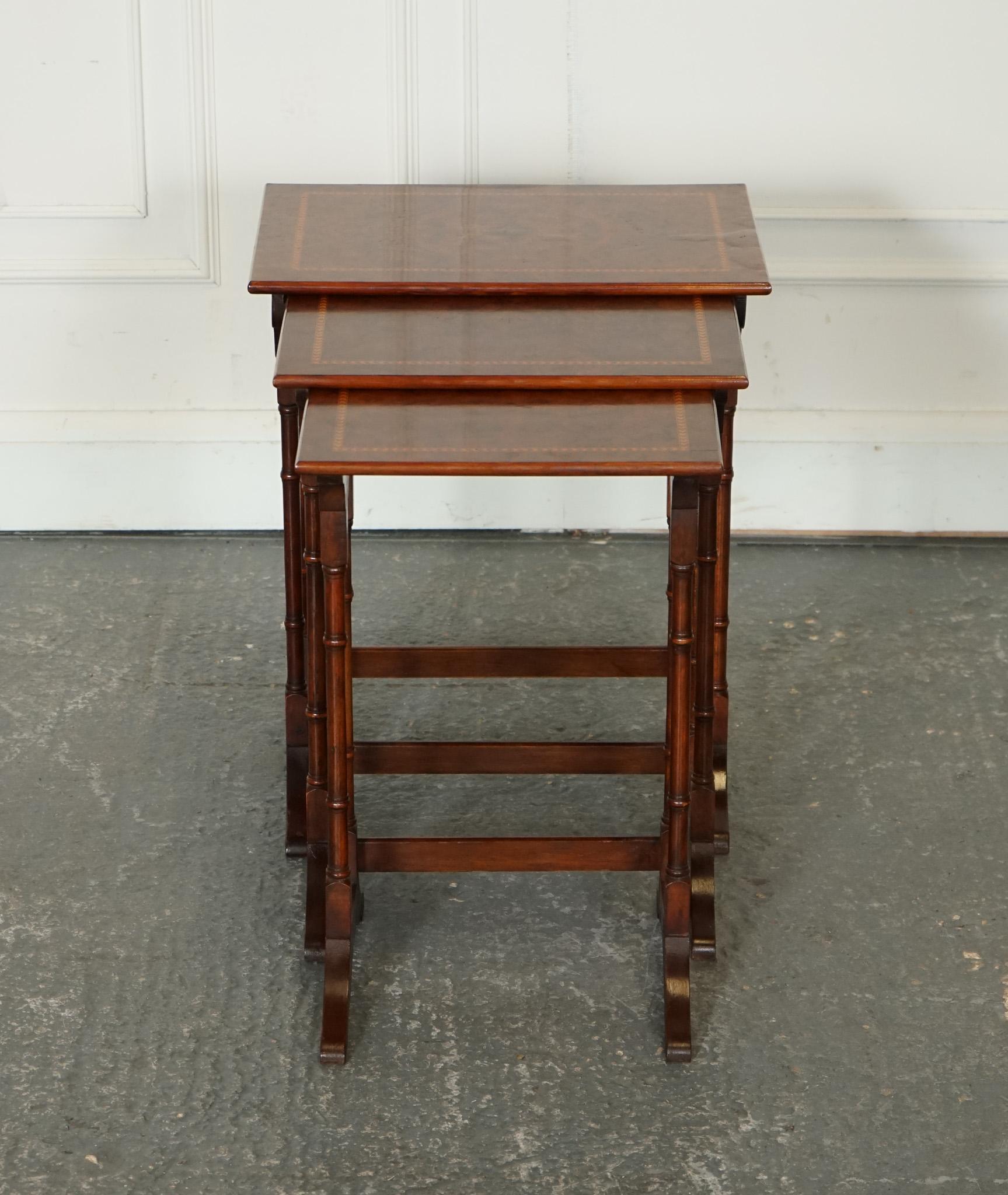 British RESTORED VINTAGE SHERATON REViVAL BURR WALNUT NEST OF TABLES For Sale