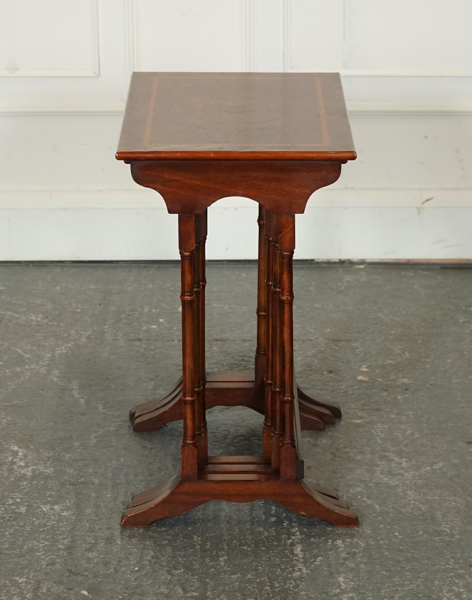 20th Century RESTORED VINTAGE SHERATON REViVAL BURR WALNUT NEST OF TABLES For Sale