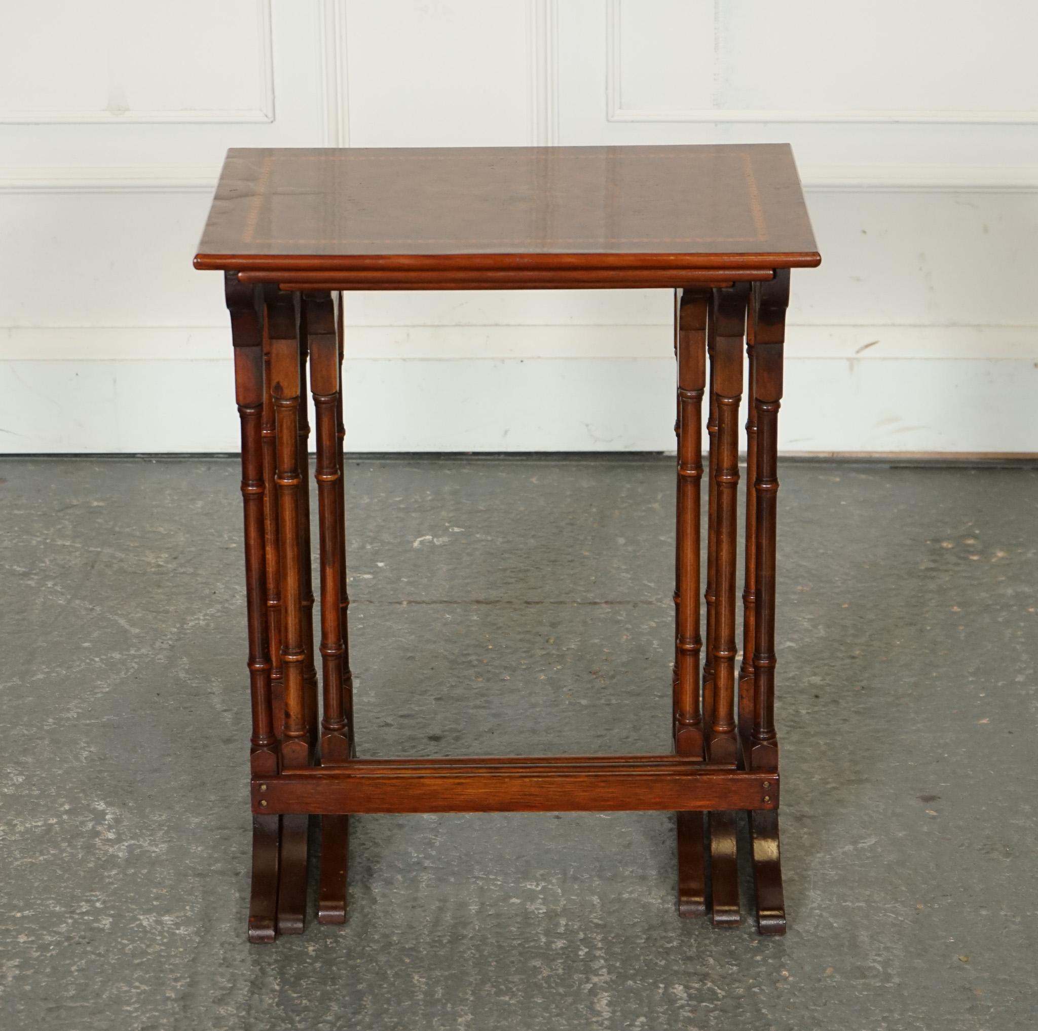 Walnut RESTORED VINTAGE SHERATON REViVAL BURR WALNUT NEST OF TABLES For Sale