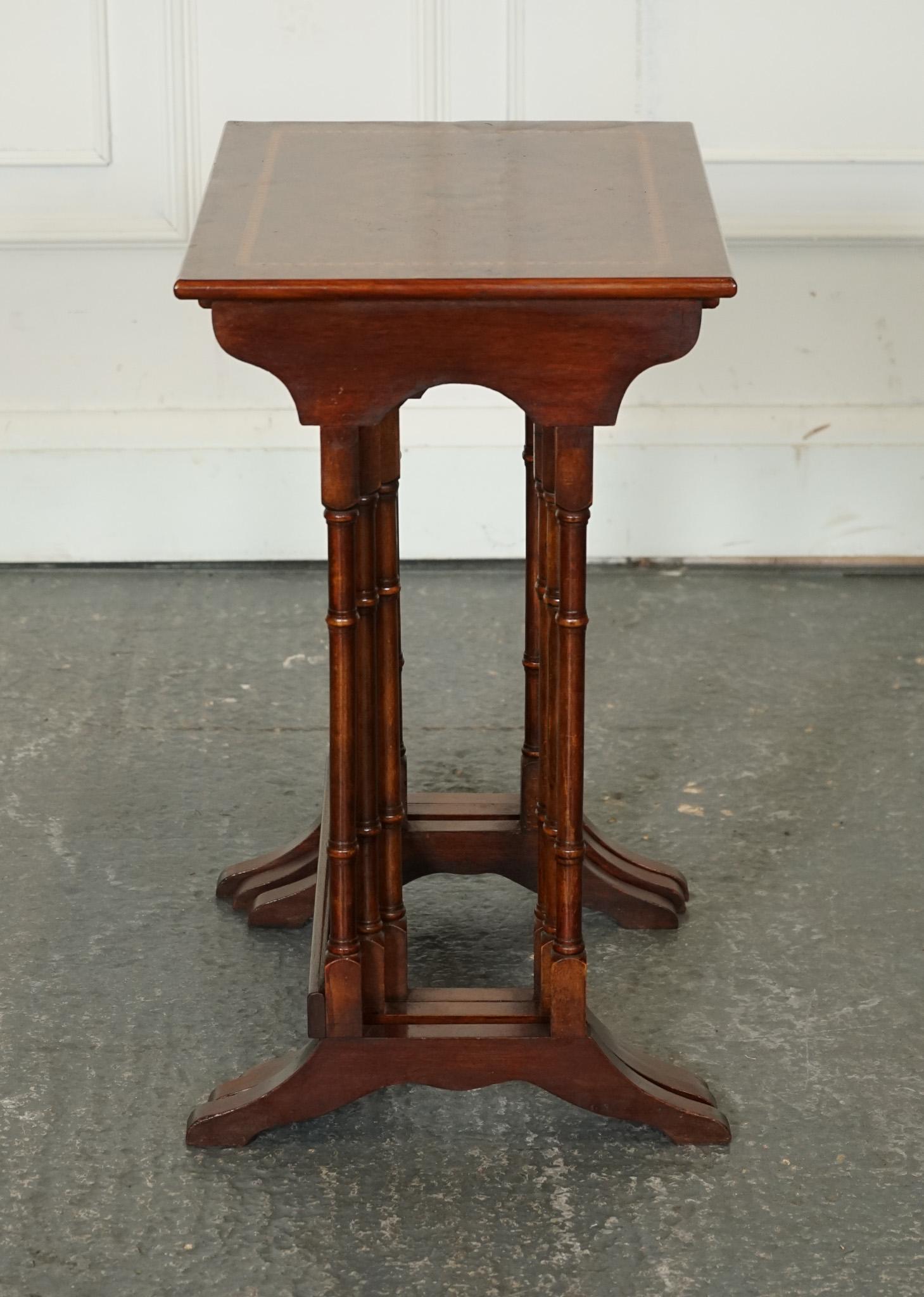 RESTORED VINTAGE SHERATON REViVAL BURR WALNUT NEST OF TABLES For Sale 1