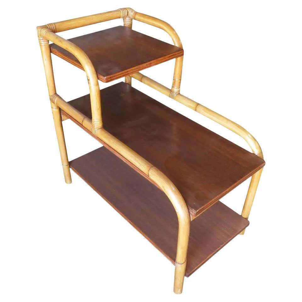 Restored Rattan 3-Tiered Single-Strand 3/4 Pretzel Arms Side Table For ...