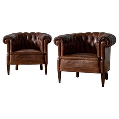 Restored Vintage Swedish Leather Club Chairs, Early 20th Century