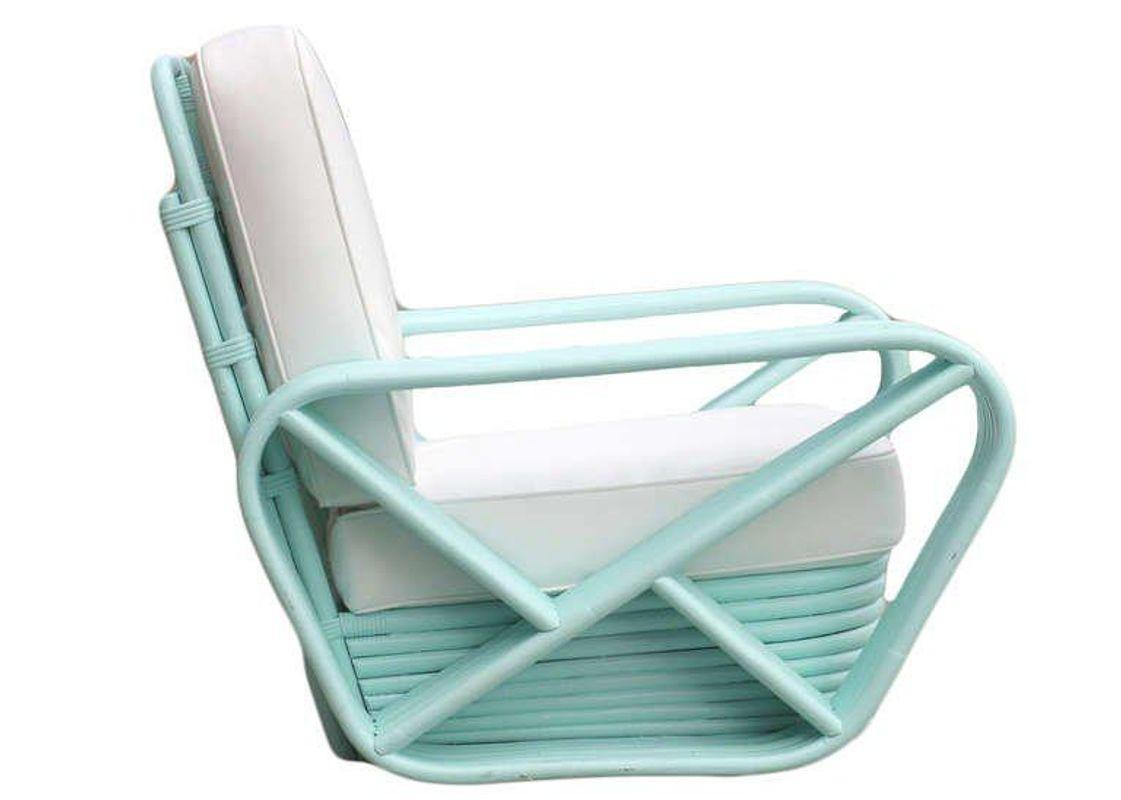 Restored Vintage Teal Square Pretzel Stacked Rattan Armchairs in Style of Paul F In Excellent Condition In Van Nuys, CA