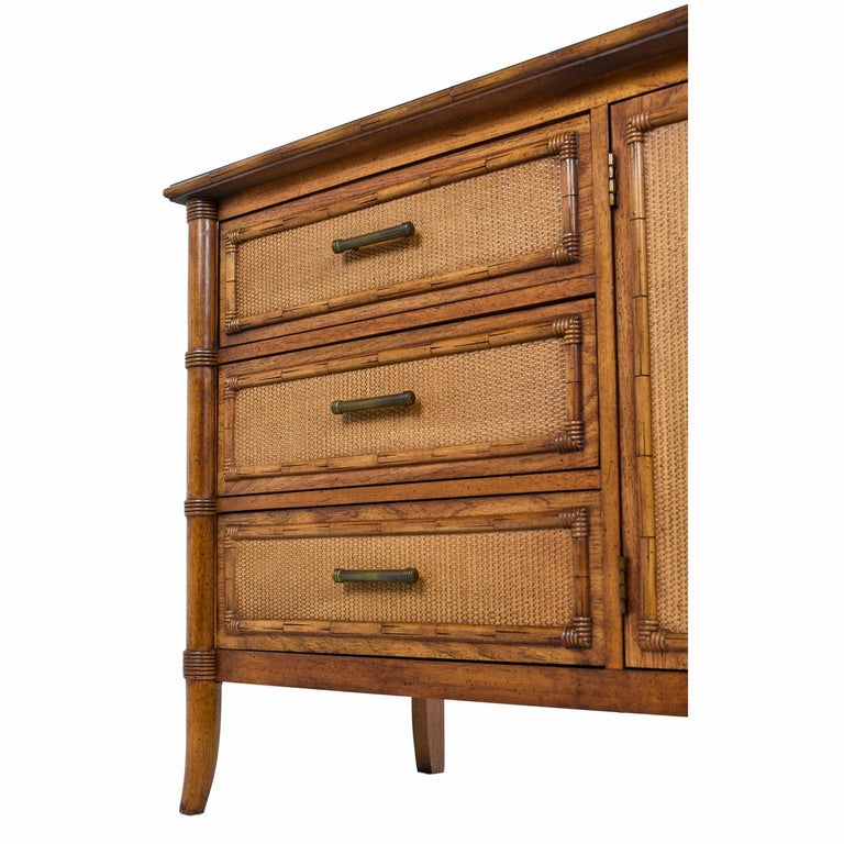 Restored Vintage Thomasville Oak Rattan Dresser Credenza Eastern Flare ...