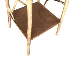 Restored Vintage Tiger Bamboo Pedestal Side Table with Organic Formed Accents