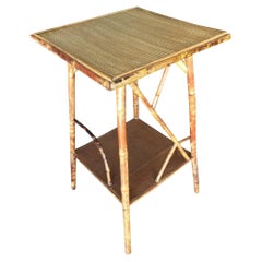 Restored Vintage Tiger Bamboo Pedestal Side Table with Organic Formed Accents