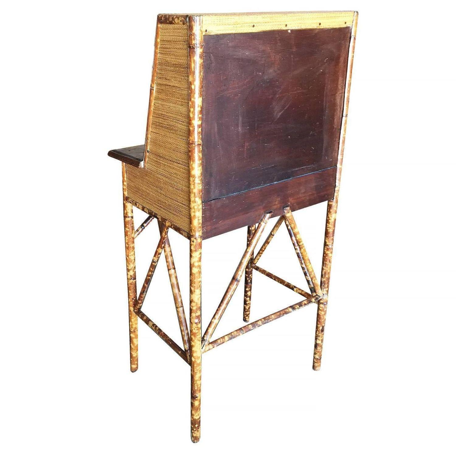 Restored Vintage Tiger Bamboo Secretary Desk with Ricemat Covering 1