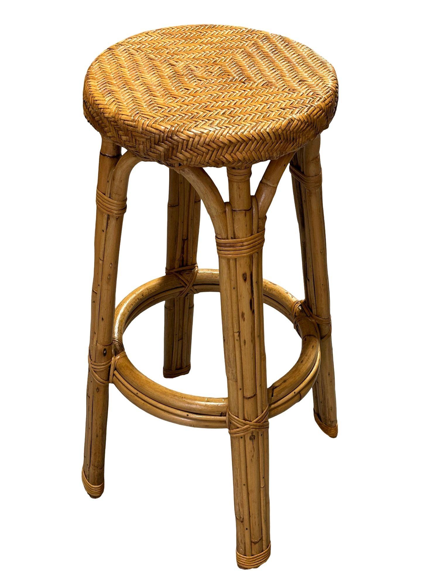 Restored Vintage Woven Cane and Rattan Barstool 1
