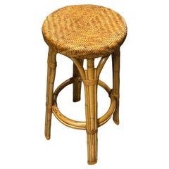 Restored Vintage Woven Cane and Rattan Barstool