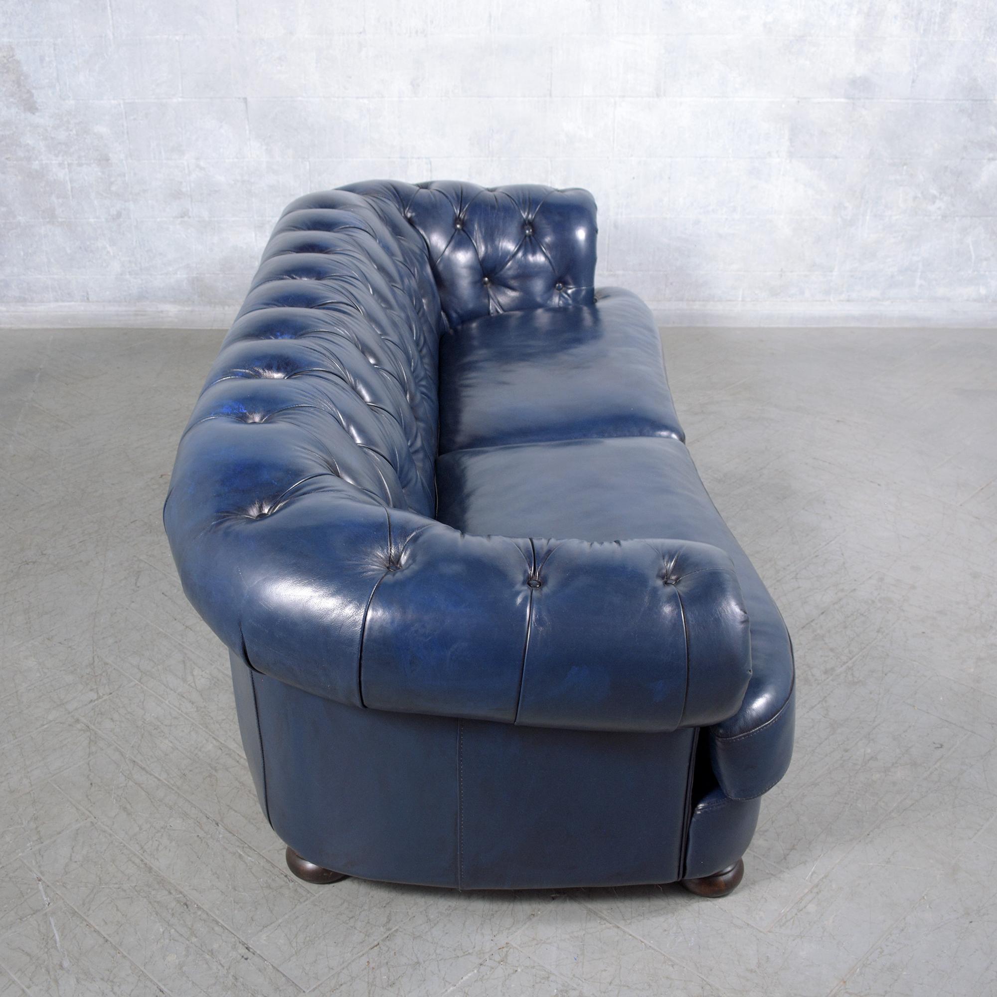 Restored Vitnage 1980s Navy Blue Chesterfield Leather Sofa For Sale 5