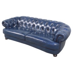 Restored Vitnage 1980s Navy Blue Chesterfield Leather Sofa