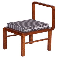 Restored Walnut Art Deco Stool or Small Chair, Revived Polish, Czechia, 1930s