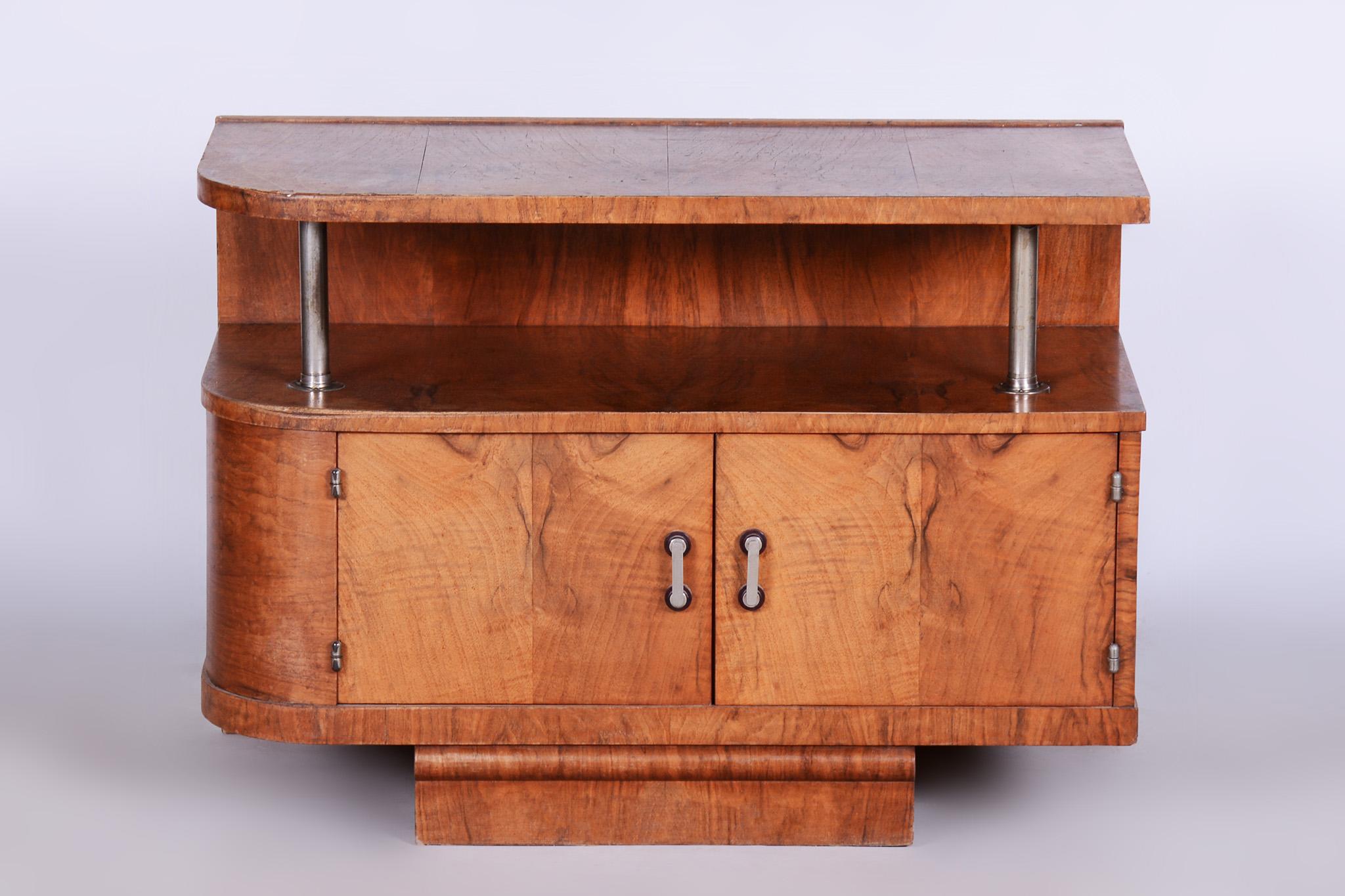 Restored Walnut ArtDeco Small Cabinet, Chrome-Plated Steel, Czechia, 1930s For Sale 2