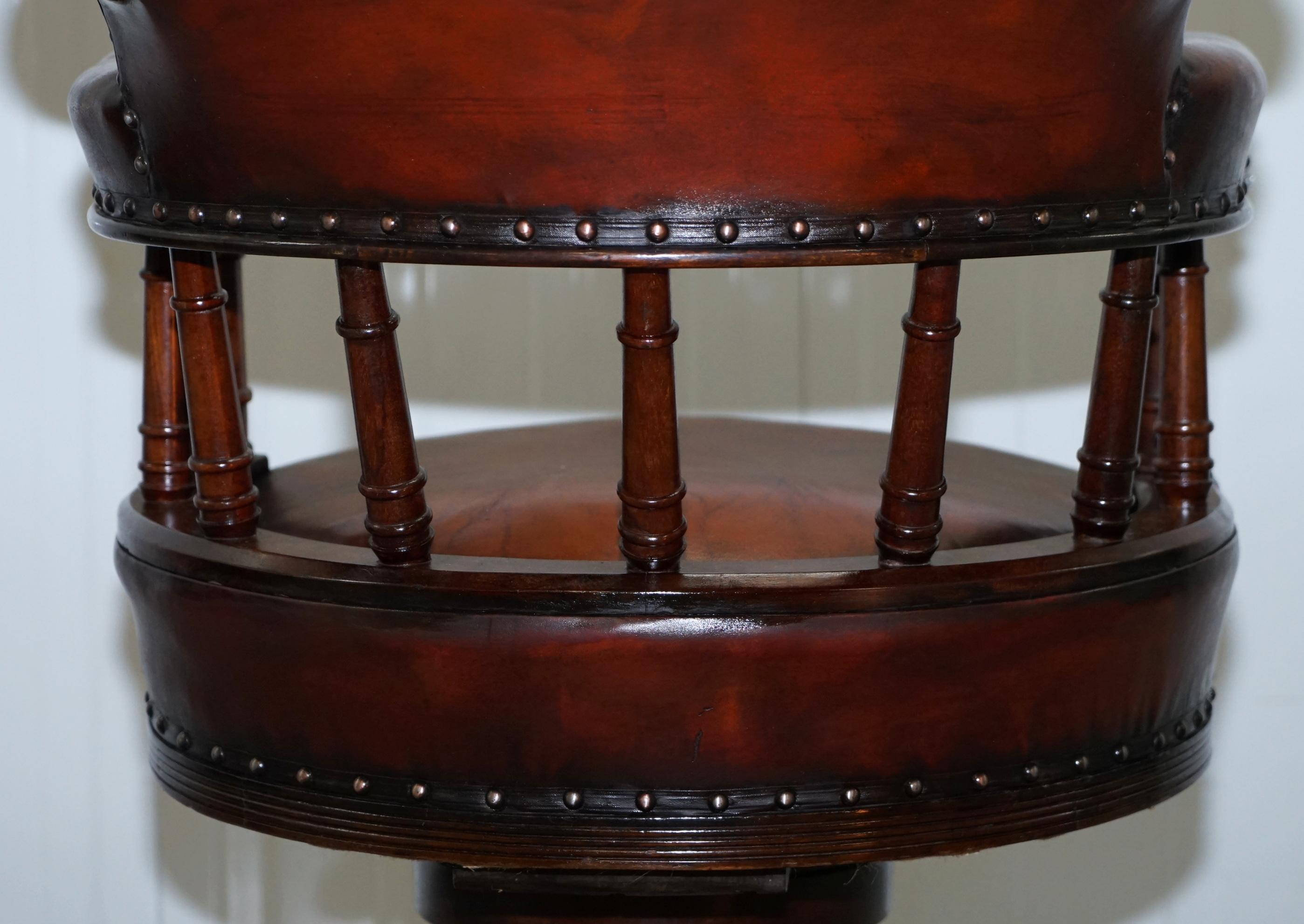 Restored Walnut Hand Dyed Cigar Brown Leather Victorian Captains Office Chair 12