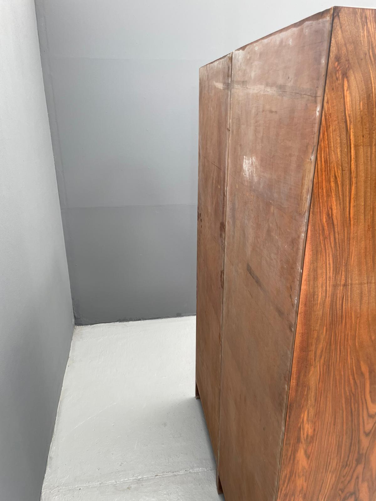 Czech Restored Walnut Veneer Wardrobe with Art Deco Influence, 1960s For Sale