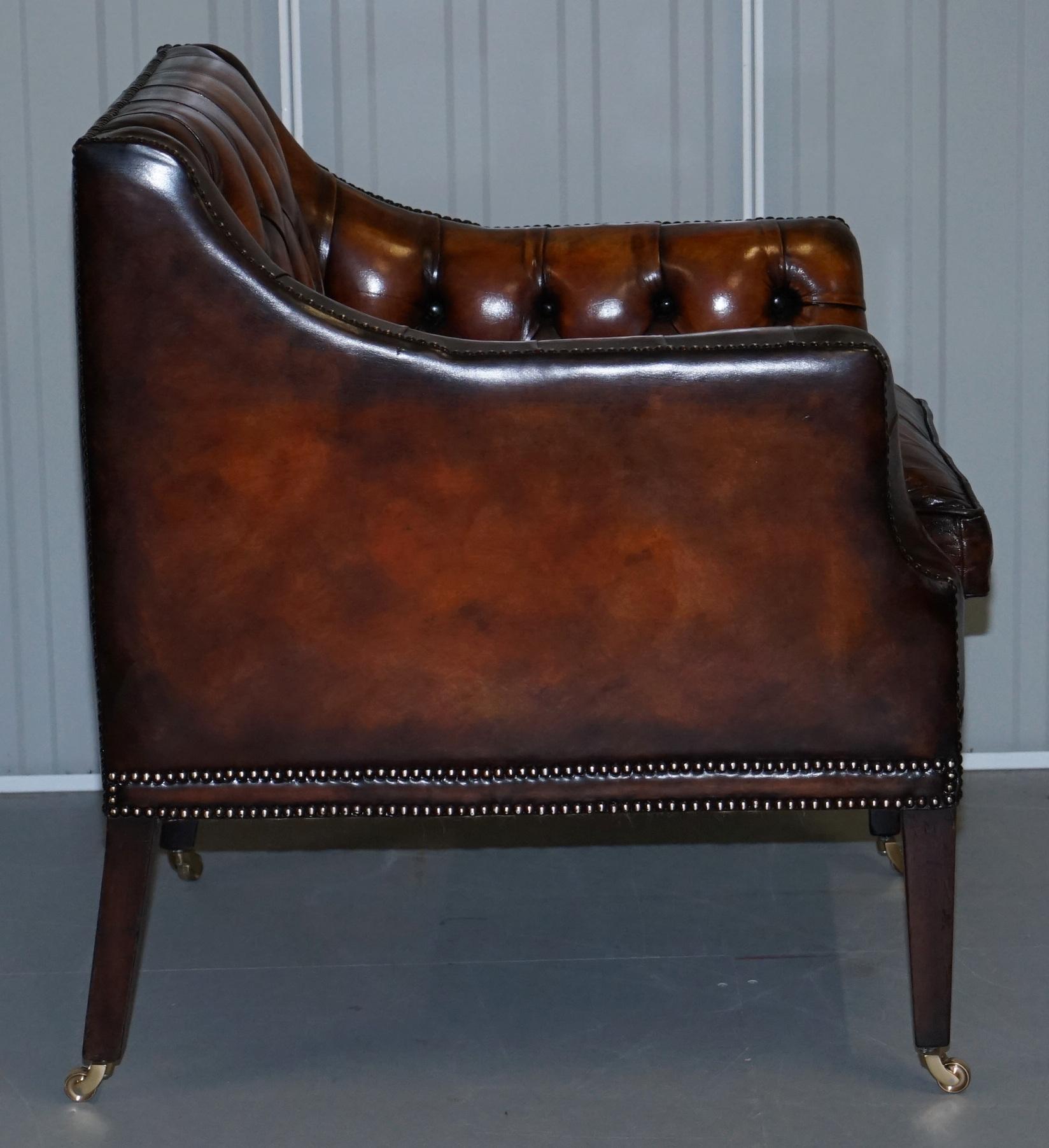 Restored Whiskey Brown Leather Chesterfield Club Wingback Armchair & Sofa Suite 14