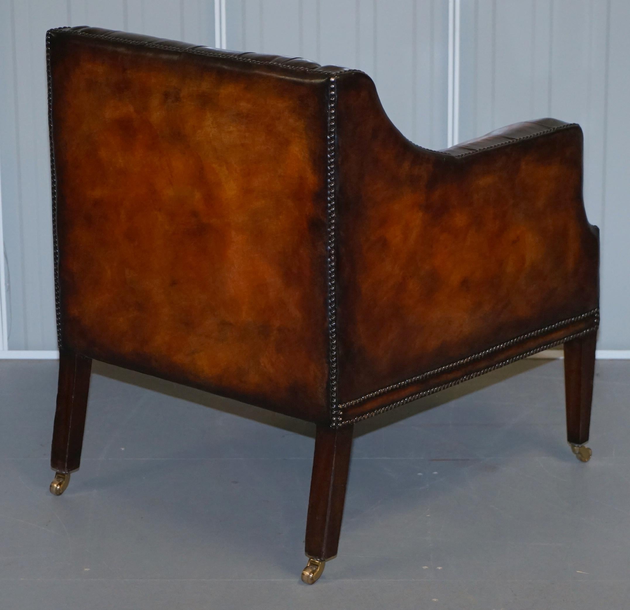 Restored Whiskey Brown Leather Chesterfield Club Wingback Armchair & Sofa Suite 15