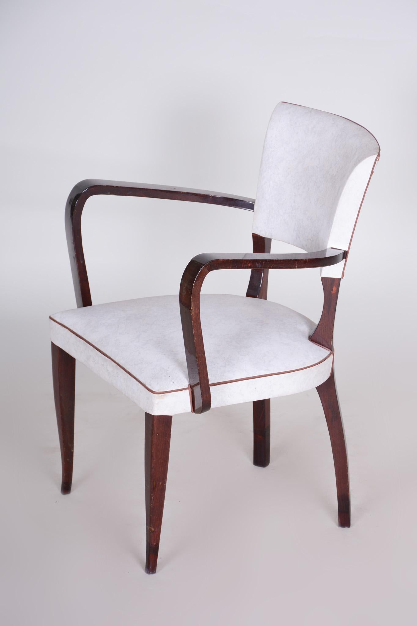 20th Century Restored White Armchair Made in France 1930, Upholstered with Artificial Leather For Sale