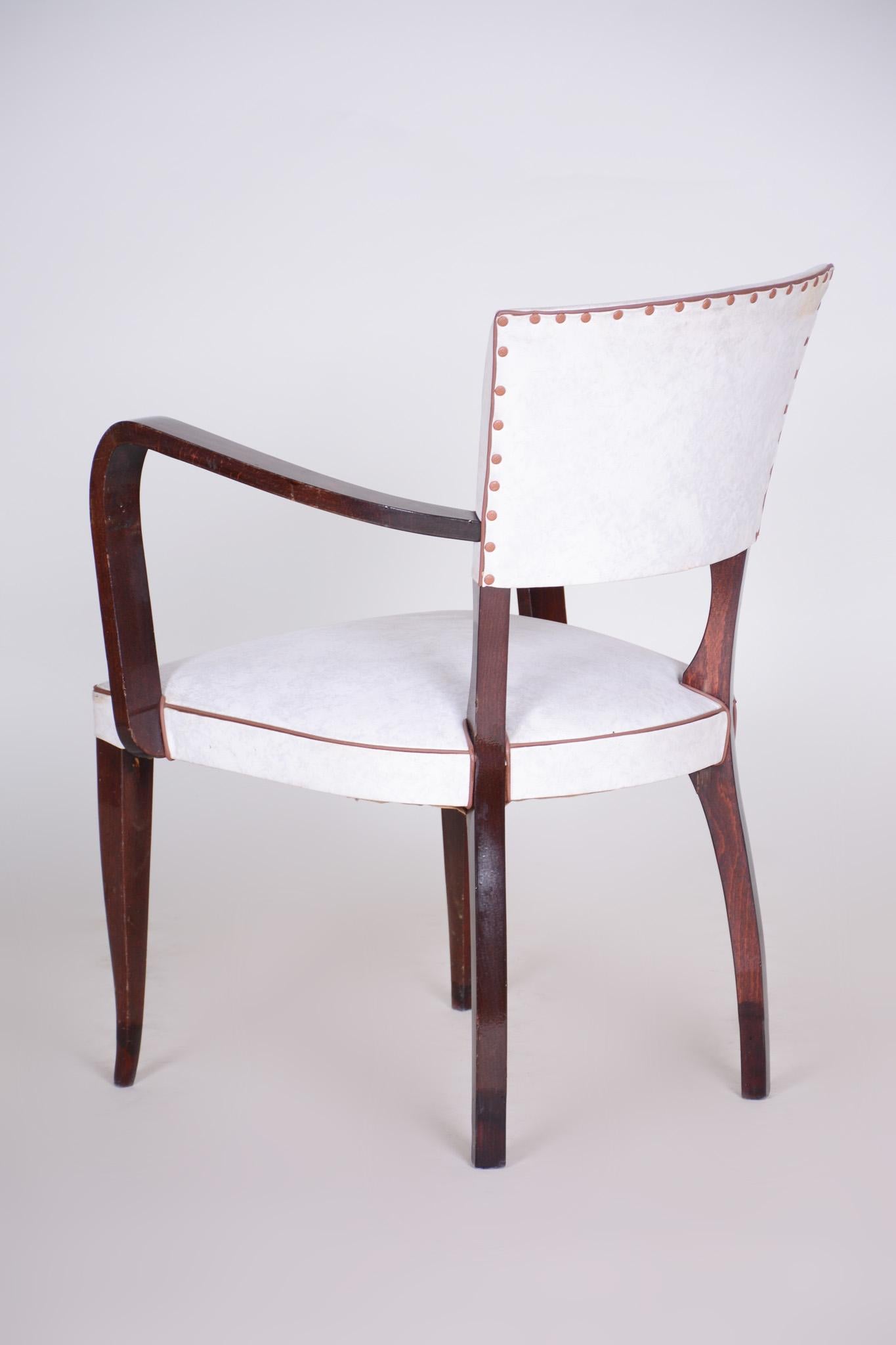 Restored White Armchair Made in France 1930, Upholstered with Artificial Leather For Sale 1